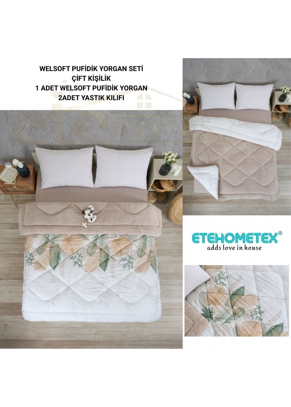 ETE HOMETEX ÇİFT KİŞİLİK LÜX WELSOFT YORGAN SETİ 195X215CM ALENA BEJ 8696474231940